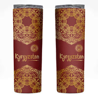Kyrgyzstan National Symbol Skinny Tumbler Traditional Golden Pattern in Red and Gold