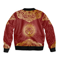 Kyrgyzstan National Symbol Sleeve Zip Bomber Jacket Traditional Golden Pattern in Red and Gold