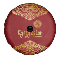 Kyrgyzstan National Symbol Spare Tire Cover Traditional Golden Pattern in Red and Gold