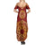 Kyrgyzstan National Symbol Summer Maxi Dress Traditional Golden Pattern in Red and Gold