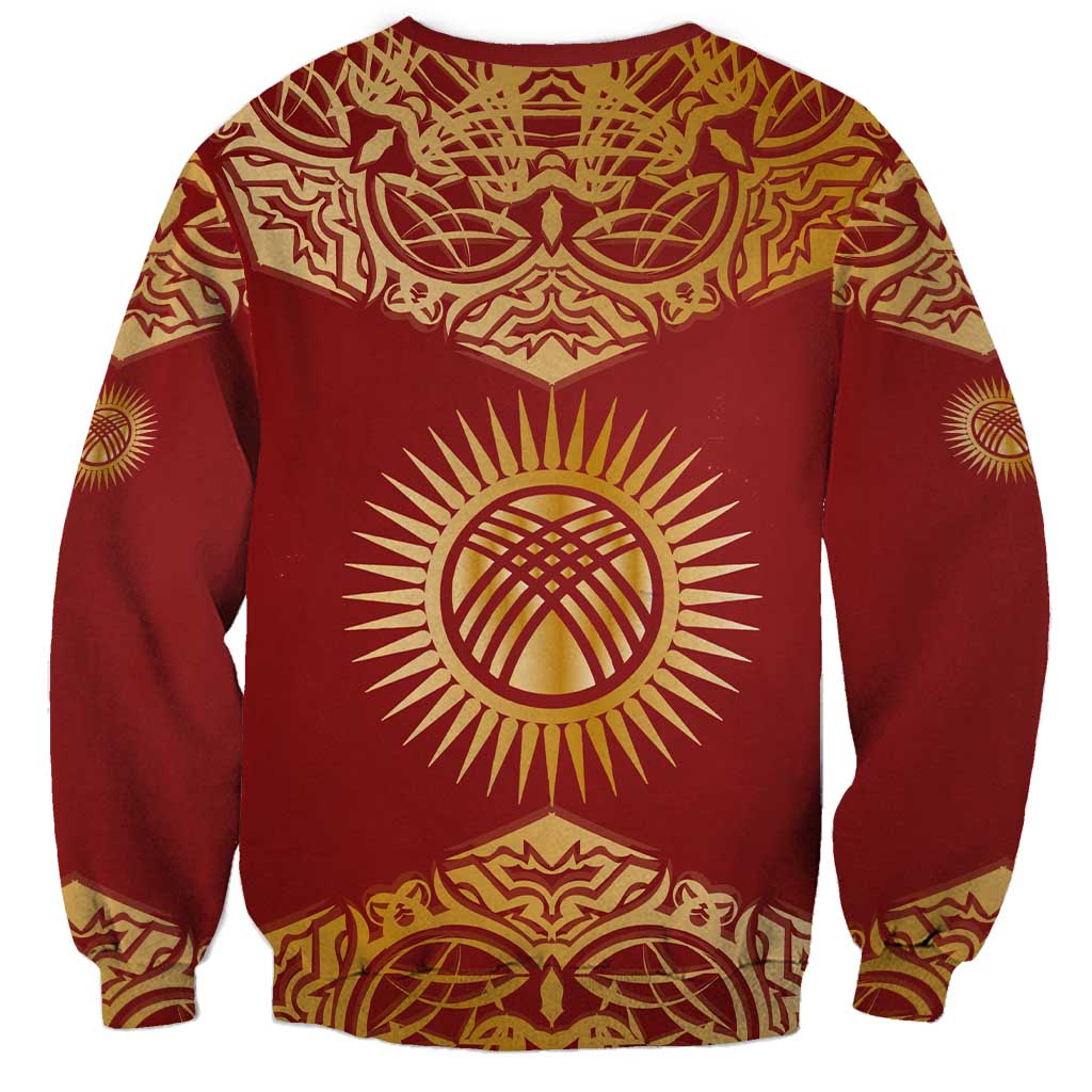 Kyrgyzstan National Symbol Sweatshirt Traditional Golden Pattern in Red and Gold