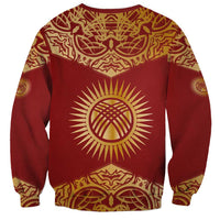 Kyrgyzstan National Symbol Sweatshirt Traditional Golden Pattern in Red and Gold
