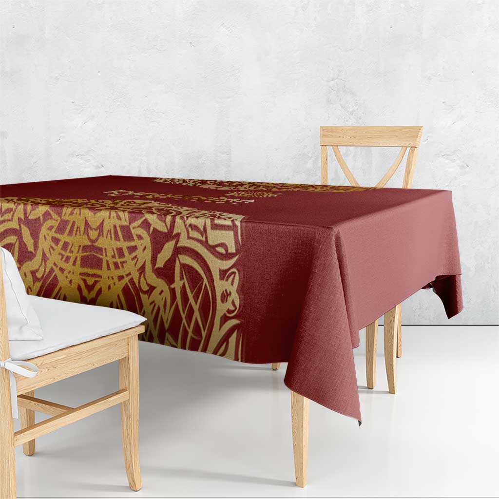 Kyrgyzstan National Symbol Tablecloth Traditional Golden Pattern in Red and Gold