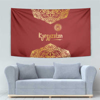 Kyrgyzstan National Symbol Tapestry Traditional Golden Pattern in Red and Gold