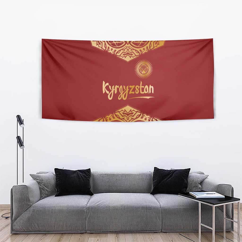 Kyrgyzstan National Symbol Tapestry Traditional Golden Pattern in Red and Gold