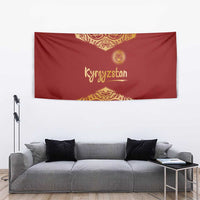 Kyrgyzstan National Symbol Tapestry Traditional Golden Pattern in Red and Gold