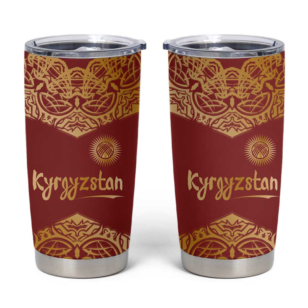 Kyrgyzstan National Symbol Tumbler Cup Traditional Golden Pattern in Red and Gold