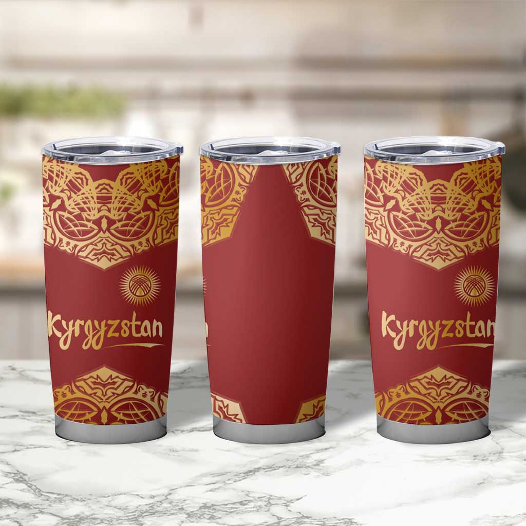 Kyrgyzstan National Symbol Tumbler Cup Traditional Golden Pattern in Red and Gold