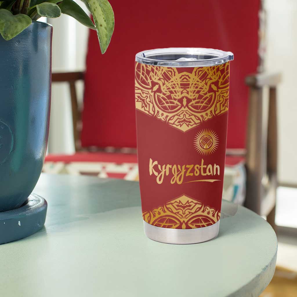 Kyrgyzstan National Symbol Tumbler Cup Traditional Golden Pattern in Red and Gold