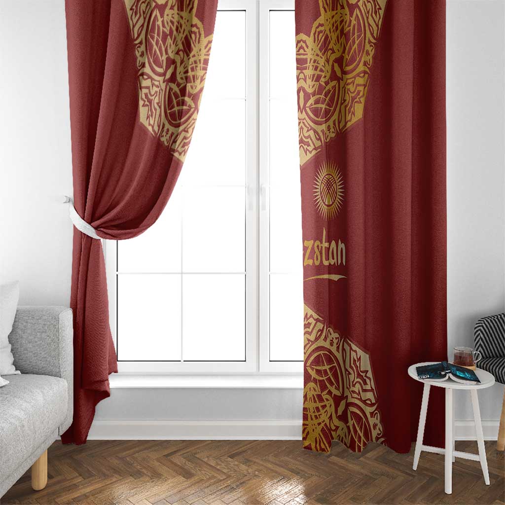 Kyrgyzstan National Symbol Window Curtain Traditional Golden Pattern in Red and Gold