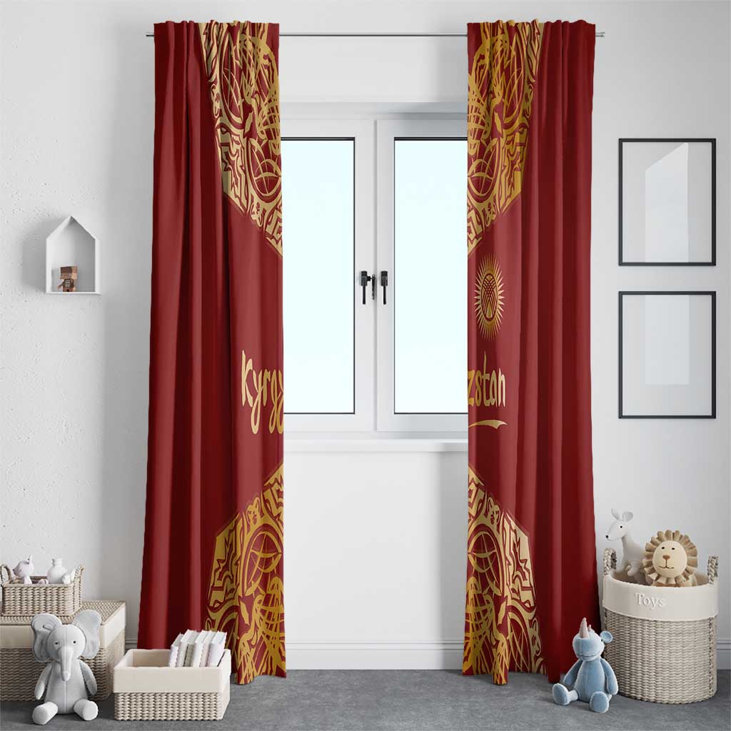 Kyrgyzstan National Symbol Window Curtain Traditional Golden Pattern in Red and Gold