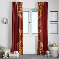 Kyrgyzstan National Symbol Window Curtain Traditional Golden Pattern in Red and Gold