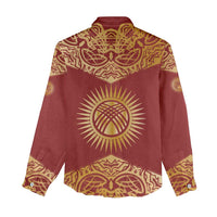 Kyrgyzstan National Symbol Women Casual Shirt Traditional Golden Pattern in Red and Gold