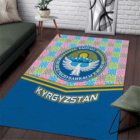 Kyrgyzstan Colorful Patchwork Pattern Area Rug with National Crest and Flag Accents