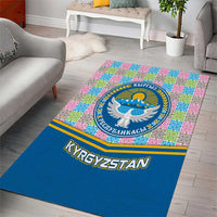 Kyrgyzstan Colorful Patchwork Pattern Area Rug with National Crest and Flag Accents