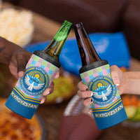 Kyrgyzstan Colorful Patchwork Pattern 4 in 1 Can Cooler Tumbler with National Crest and Flag Accents