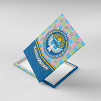 Kyrgyzstan Colorful Patchwork Pattern Canvas Wall Art with National Crest and Flag Accents