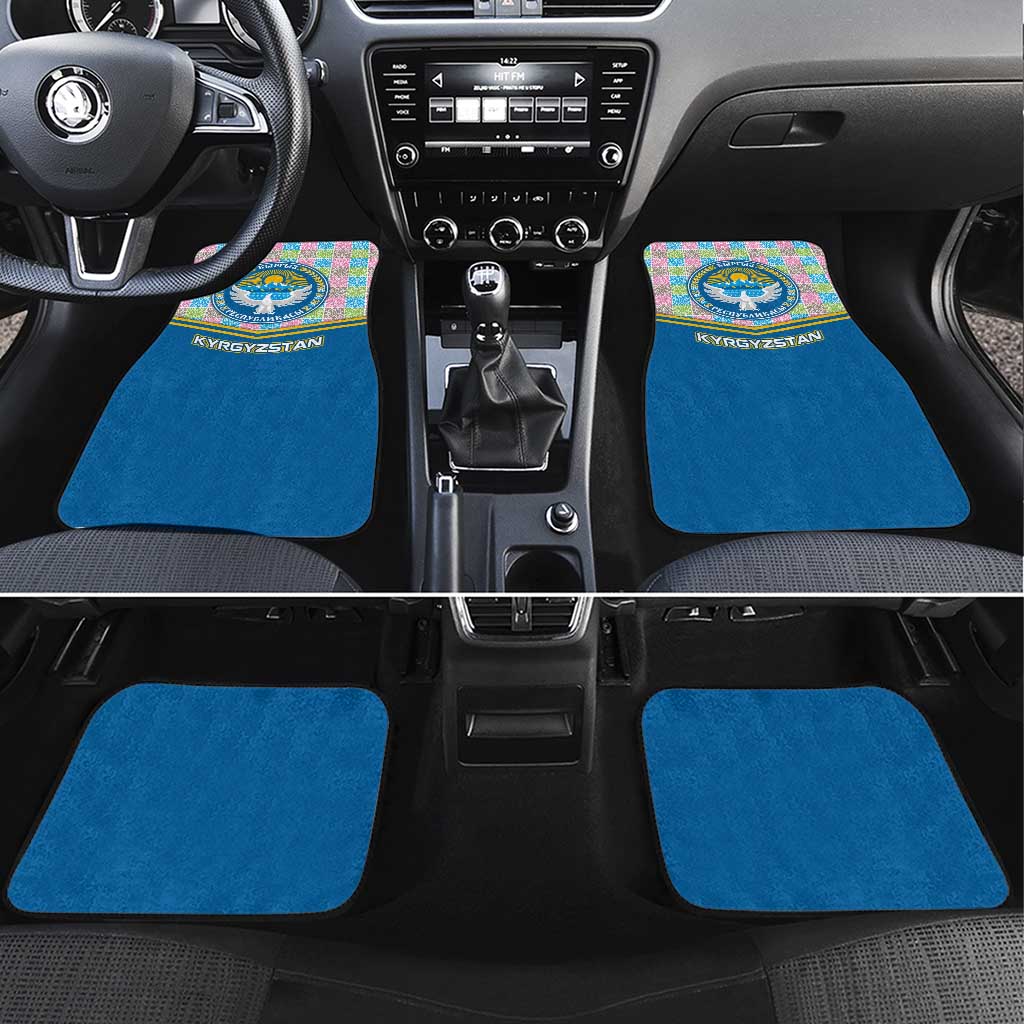 Kyrgyzstan Colorful Patchwork Pattern Car Mats with National Crest and Flag Accents
