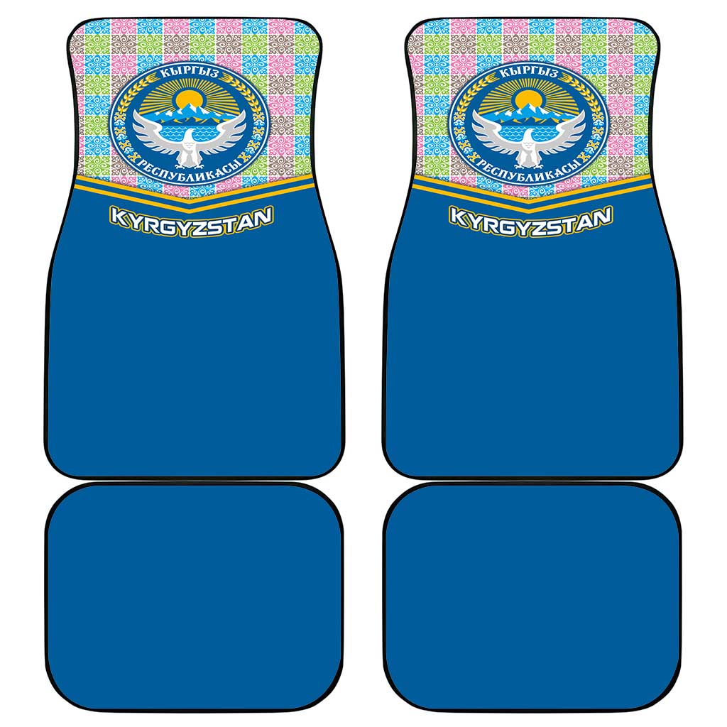 Kyrgyzstan Colorful Patchwork Pattern Car Mats with National Crest and Flag Accents