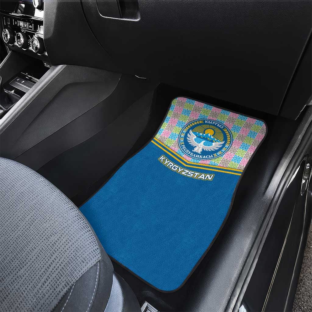 Kyrgyzstan Colorful Patchwork Pattern Car Mats with National Crest and Flag Accents