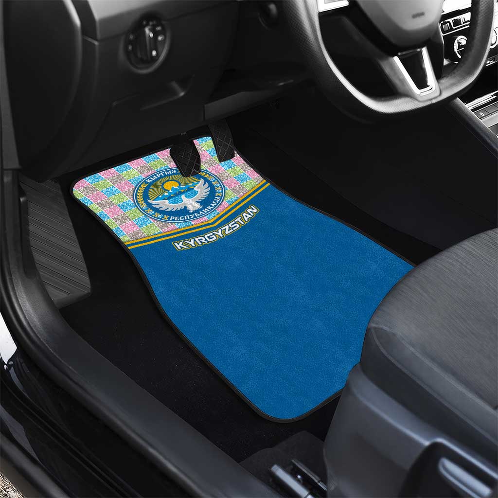 Kyrgyzstan Colorful Patchwork Pattern Car Mats with National Crest and Flag Accents