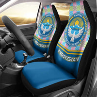 Kyrgyzstan Colorful Patchwork Pattern Car Seat Cover with National Crest and Flag Accents