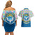 Kyrgyzstan Colorful Patchwork Pattern Couples Matching Off Shoulder Short Dress and Hawaiian Shirt with National Crest and Flag Accents
