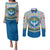 Kyrgyzstan Colorful Patchwork Pattern Couples Matching Puletasi and Long Sleeve Button Shirt with National Crest and Flag Accents