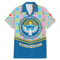 Kyrgyzstan Colorful Patchwork Pattern Family Matching Mermaid Dress and Hawaiian Shirt with National Crest and Flag Accents
