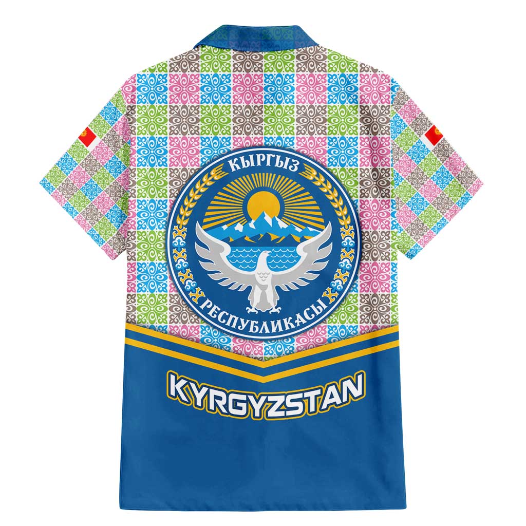 Kyrgyzstan Colorful Patchwork Pattern Family Matching Mermaid Dress and Hawaiian Shirt with National Crest and Flag Accents