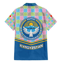 Kyrgyzstan Colorful Patchwork Pattern Family Matching Mermaid Dress and Hawaiian Shirt with National Crest and Flag Accents