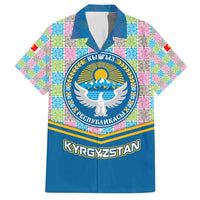 Kyrgyzstan Colorful Patchwork Pattern Family Matching Short Sleeve Bodycon Dress and Hawaiian Shirt with National Crest and Flag Accents