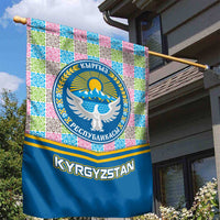 Kyrgyzstan Colorful Patchwork Pattern Garden Flag with National Crest and Flag Accents