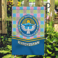 Kyrgyzstan Colorful Patchwork Pattern Garden Flag with National Crest and Flag Accents