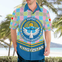 Kyrgyzstan Colorful Patchwork Pattern Hawaiian Shirt with National Crest and Flag Accents