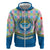 Kyrgyzstan Colorful Patchwork Pattern Hoodie with National Crest and Flag Accents