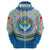 Kyrgyzstan Colorful Patchwork Pattern Hoodie with National Crest and Flag Accents