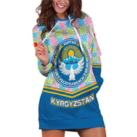 Kyrgyzstan Colorful Patchwork Pattern Hoodie Dress with National Crest and Flag Accents