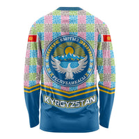 Kyrgyzstan Colorful Patchwork Pattern Long Sleeve Shirt with National Crest and Flag Accents