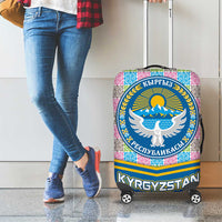 Kyrgyzstan Colorful Patchwork Pattern Luggage Cover with National Crest and Flag Accents
