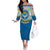 Kyrgyzstan Colorful Patchwork Pattern Off The Shoulder Long Sleeve Dress with National Crest and Flag Accents