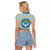 Kyrgyzstan Colorful Patchwork Pattern Raglan Cropped T Shirt with National Crest and Flag Accents