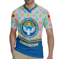 Kyrgyzstan Colorful Patchwork Pattern Rugby Jersey with National Crest and Flag Accents