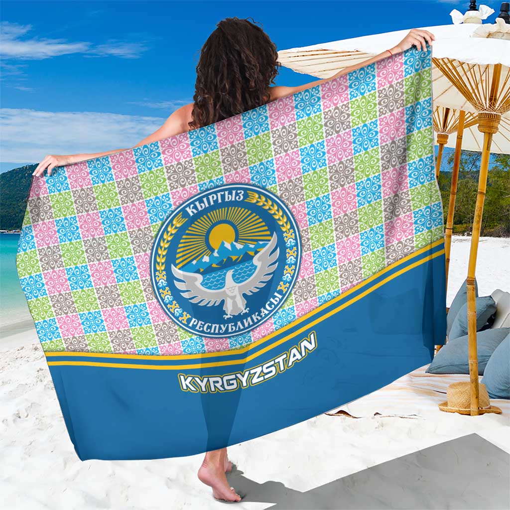 Kyrgyzstan Colorful Patchwork Pattern Sarong with National Crest and Flag Accents
