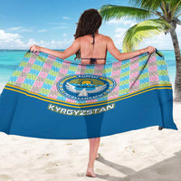 Kyrgyzstan Colorful Patchwork Pattern Sarong with National Crest and Flag Accents