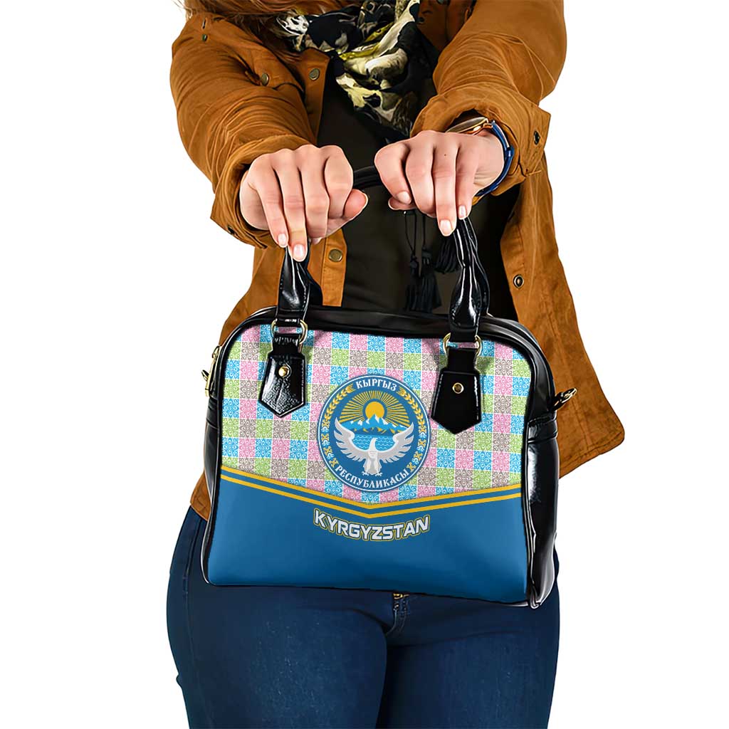 Kyrgyzstan Colorful Patchwork Pattern Shoulder Handbag with National Crest and Flag Accents