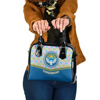 Kyrgyzstan Colorful Patchwork Pattern Shoulder Handbag with National Crest and Flag Accents