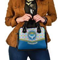 Kyrgyzstan Colorful Patchwork Pattern Shoulder Handbag with National Crest and Flag Accents