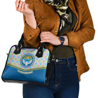 Kyrgyzstan Colorful Patchwork Pattern Shoulder Handbag with National Crest and Flag Accents