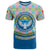 Kyrgyzstan Colorful Patchwork Pattern T Shirt with National Crest and Flag Accents
